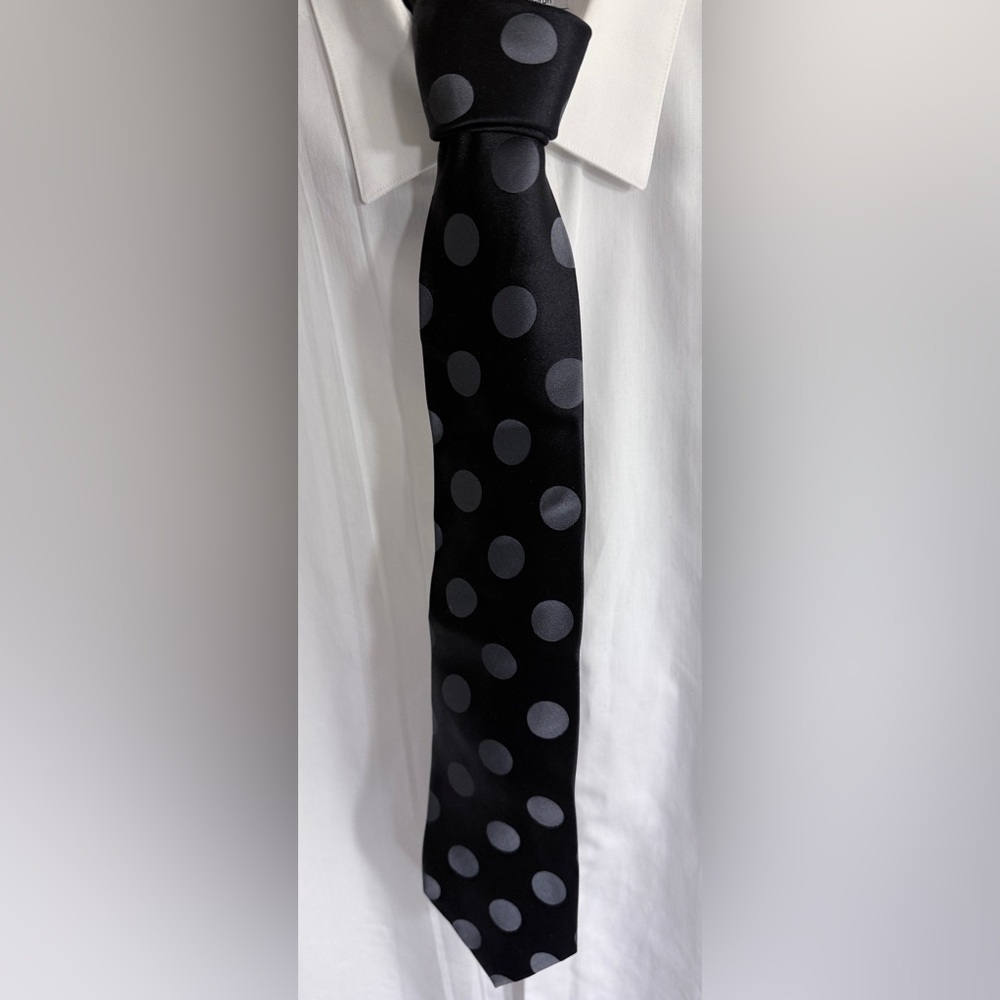 Perry Ellis Black Silk Tie with Silver Polka Dots